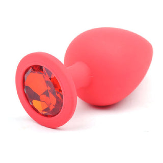 Red Silicone Anal Plug Large w Red Diamond