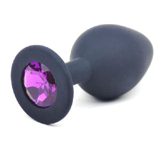 Black Silicone Anal Plug Medium w Purple Diamond