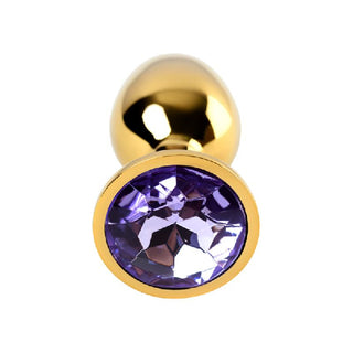 Gold Metal Anal Plug w Amethyst Crystal Small