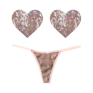 Bubbly Feels Nude Sequin Pantie and Heart Pastie Set