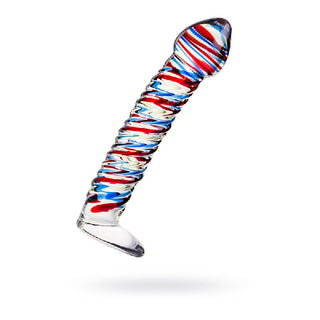 Sexus Glass Dildo Stripes w Base Blue/Red 16cm