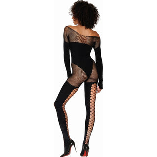 Dreamgirl Seamless Opaque and Fishnet Bodystocking Black