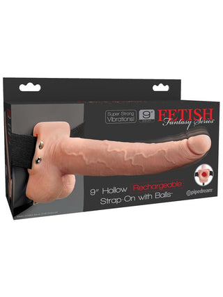 Fetish Fantasy 9 in. Hollow Rechargeable Strap-On with Balls Flesh