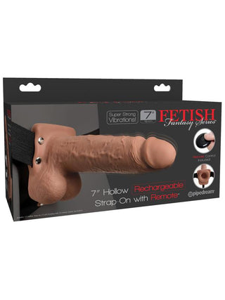 Fetish Fantasy 7 in. Hollow Rechargeable Strap-On with Remote Tan