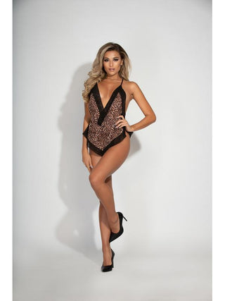 Chiffon Romper w Surplice Neckline And Lace Trim STM-11247-Leopard-S