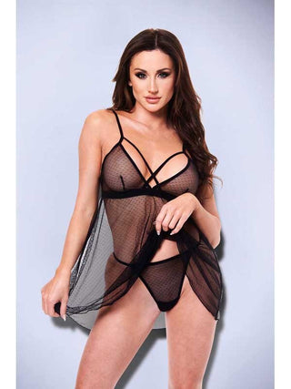 Baci 2pc Strappy Lace & Mesh Babydoll & G-String Set-M/L BX