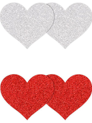 Pretty Pasties Glitter Hearts Red/Silver 2 Pair