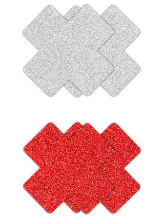 Pretty Pasties Glitter Cross Red/Silver 2 Pair