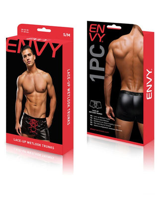 Envy Lace-Up Wetlook Trunks-Black/Red-S/M