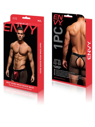 Envy Snap Down Mesh Boxer Brief-Black/Red-M/L