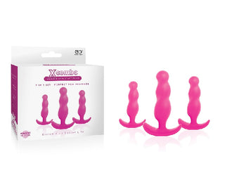 X COMBO SILICONE BUTT PLUG  3PC SET PINK