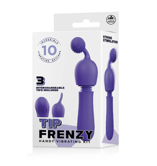 TIP FRENZY SILICONE VIBE WITH 3 INTERCHANGEABLE TIPS - PURPLE