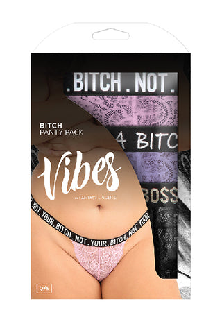 VIBES - BITCH PACK 3 PC. LACE THONG PANTY SET QUEEN