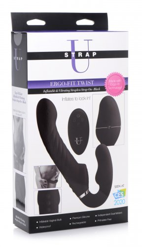 Strap U Ergo-Fit Twist Inflatable Vibrating Strapless Strap-on - Black...