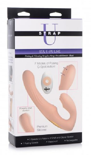 Strap U 15X U-Pulse Pulse & Vibe Strapless Strap-on w/ Remote - Blush