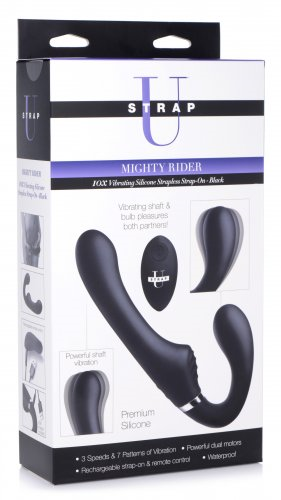 Strap U 10X Mighty Rider Vibrating Strapless Strap-on - Black