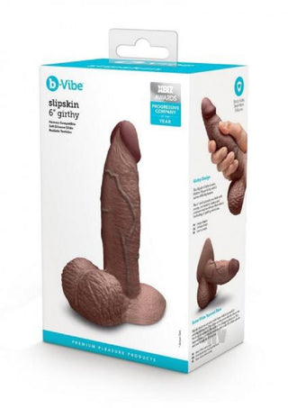 B-Vibe Slipskin Realistic Silicone Dildo- 6" Girthy Brown