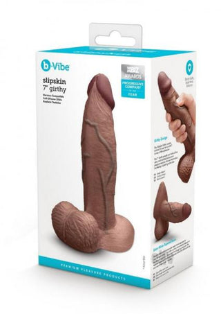 B-Vibe Slipskin Realistic Silicone Dildo- 7" Girthy Brown