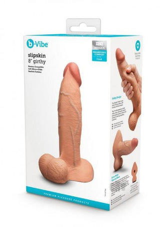 B-Vibe Slipskin Realistic Silicone Dildo- 8" Girthy Mocha