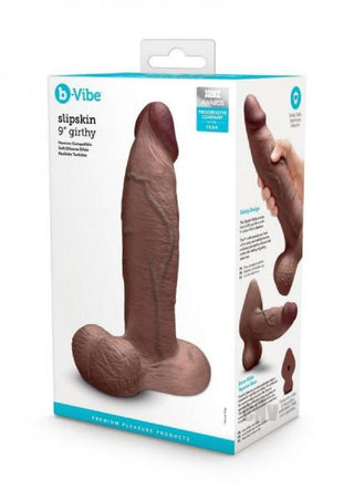 B-Vibe Slipskin Realistic Silicone Dildo- 9" Girthy Brown