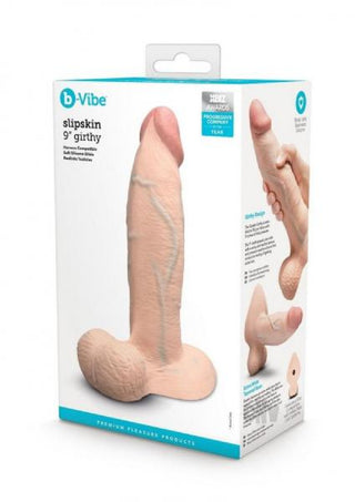 B-Vibe Slipskin Realistic Silicone Dildo- 9" Girthy Cream