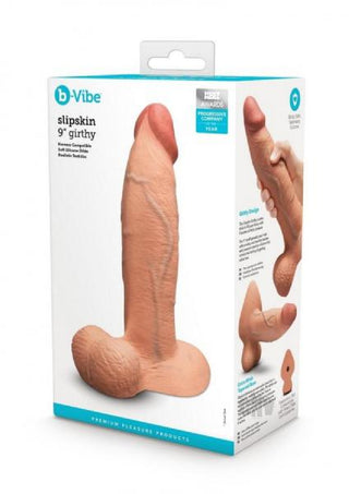 B-Vibe Slipskin Realistic Silicone Dildo- 9" Girthy Mocha