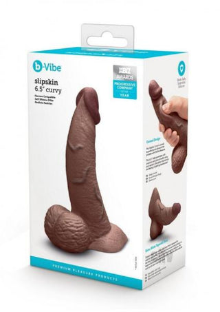 B-Vibe Slipskin Realistic Silicone Dildo-6.5" Curved Brown