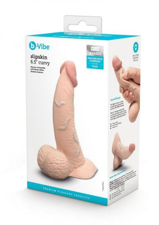 B-Vibe Slipskin Realistic Silicone Dildo-6.5" Curved Cream