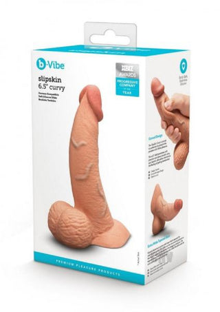 B-Vibe Slipskin Realistic Silicone Dildo-6.5" Curved Mocha