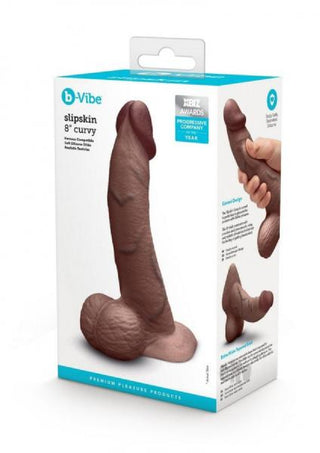 B-Vibe Slipskin Realistic Silicone Dildo-8" Curved Brown