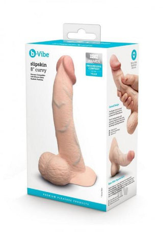 B-Vibe Slipskin Realistic Silicone Dildo-8" Curved Cream