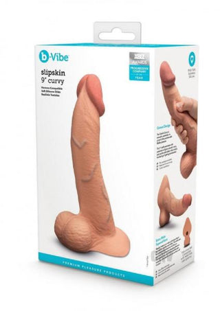 B-Vibe Slipskin Realistic Silicone Dildo-9" Curved Mocha