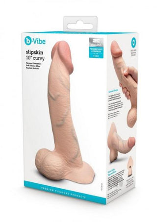 B-Vibe Slipskin Realistic Silicone Dildo-10" Curved Cream