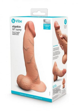 B-Vibe Slipskin Realistic Silicone Dildo-10" Curved Mocha