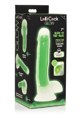 LOLLICOCK 7" GLOW-IN-THE-DARK SILICONE DILDO W/ BALLS GREEN