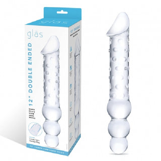 12" Double Ended Glass Dildo With Anal Beads