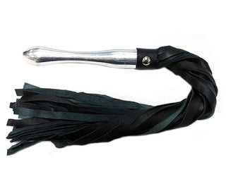 Black Leather Flogger with Aluminum Handle