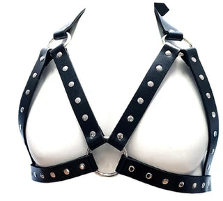 Female Black Leather Chest Harness