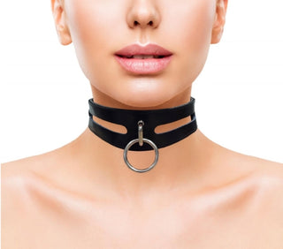 Leather Fashion Collar Black With 40CM Ring