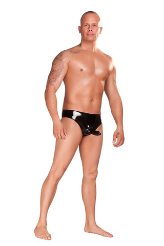 Saxenfelt Latex Mens Brief with Sleeve and Anal Plug  - Black Small